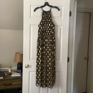 Anthropologie Black and Gold Polka Dot Dress